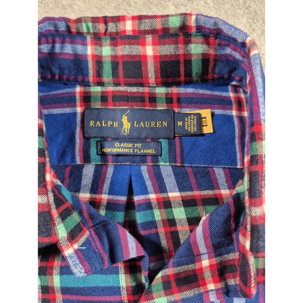 Polo Ralph Lauren L/S Shirt Classic Fit Performance Flannel Blue Plaid Sz Medium - Picture 4 of 7
